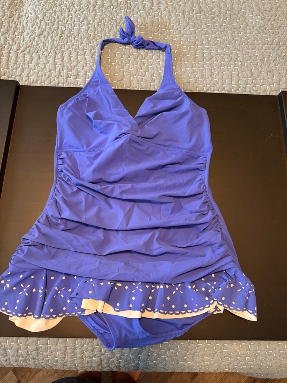 Purple Halter One-Piece Swimdress with Ruffle Hem   No tags